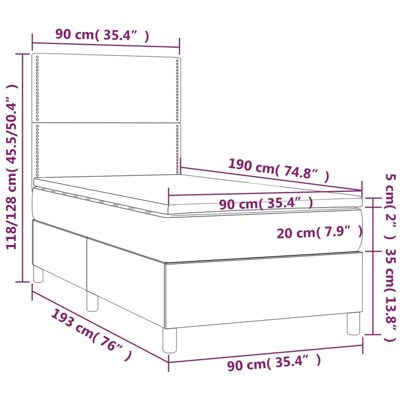 Cadre de lit LED avec sommier tête de lit matelas 90x190cm tissu gris clair TDL0209473