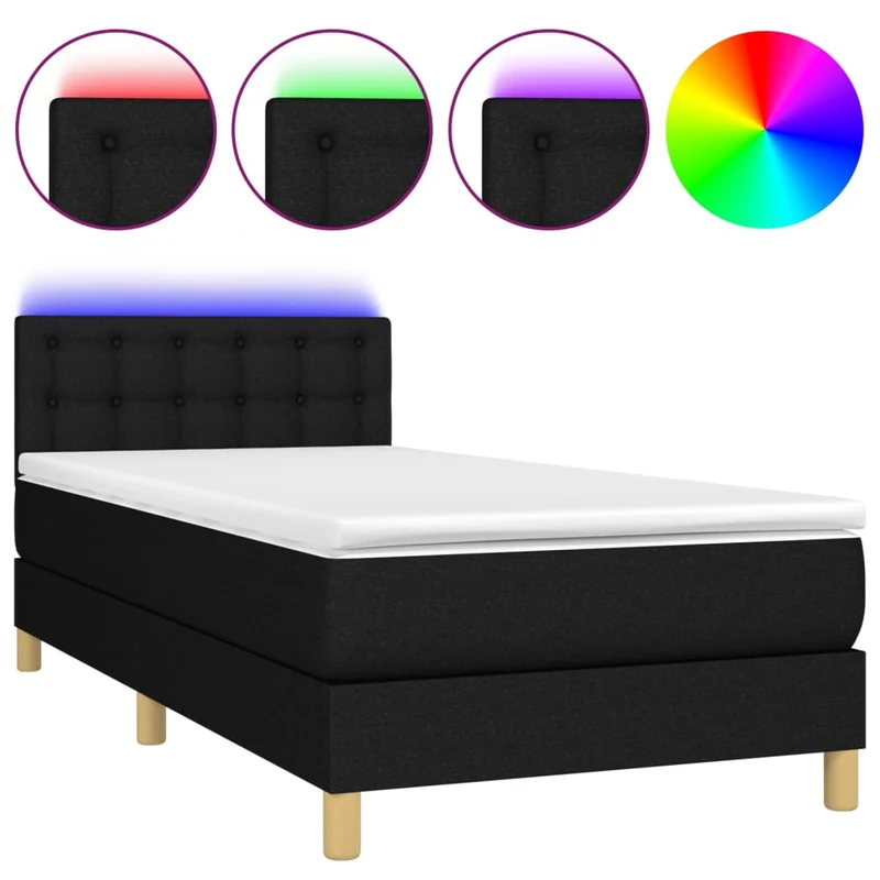 Cadre de lit LED avec sommier tête de lit matelas 80x200cm tissu noir TDL0209110