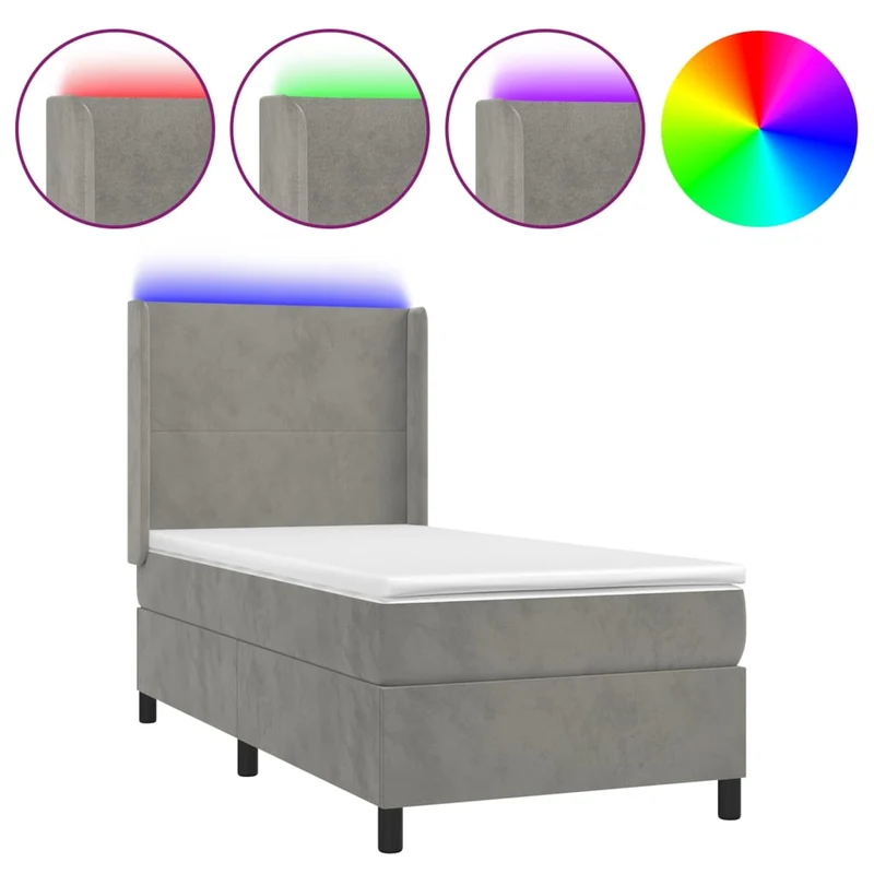 Cadre de lit LED avec sommier tête de lit matelas 90x190cm tissu velours gris clair TDL0208483