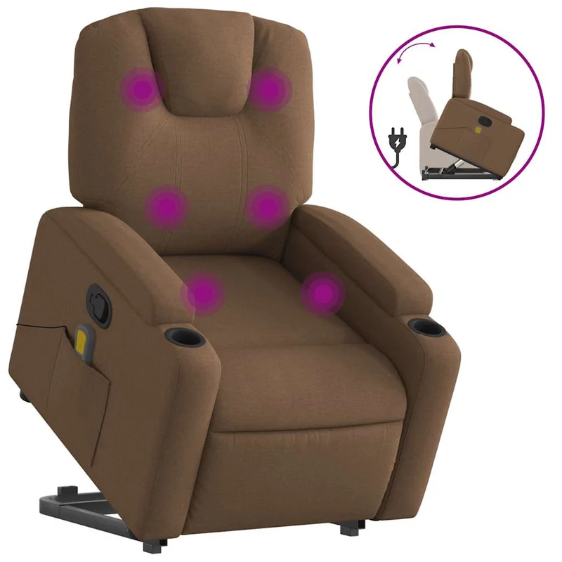 Fauteuil de relaxation TV fonction massage inclinable levage électrique en tissu marron DEC027024