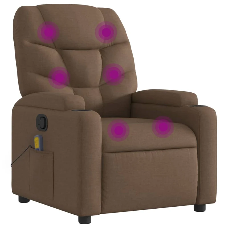 Fauteuil de relaxation TV fonction massage inclinable 6 points de massage en tissu marron DEC027008