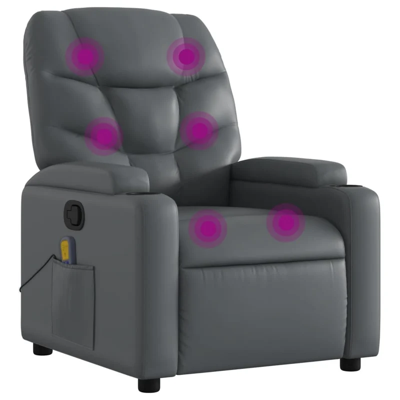 Fauteuil de relaxation TV fonction massage inclinable 6 points de massage en PVC gris DEC026973