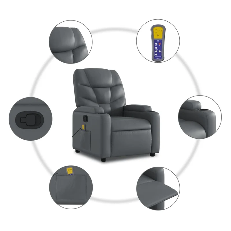 Fauteuil de relaxation TV fonction massage inclinable 6 points de massage en PVC gris DEC026973