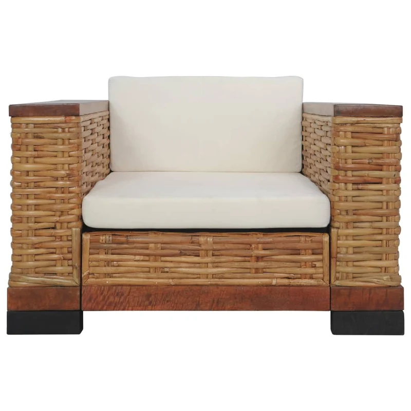 Fauteuil lounge design moderne avec coussins marron rotin naturel brun DEC026822
