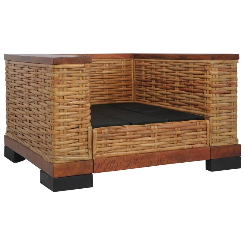 Fauteuil lounge design moderne avec coussins marron rotin naturel brun DEC026822