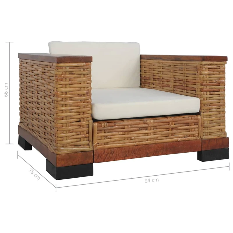 Fauteuil lounge design moderne avec coussins marron rotin naturel brun DEC026822