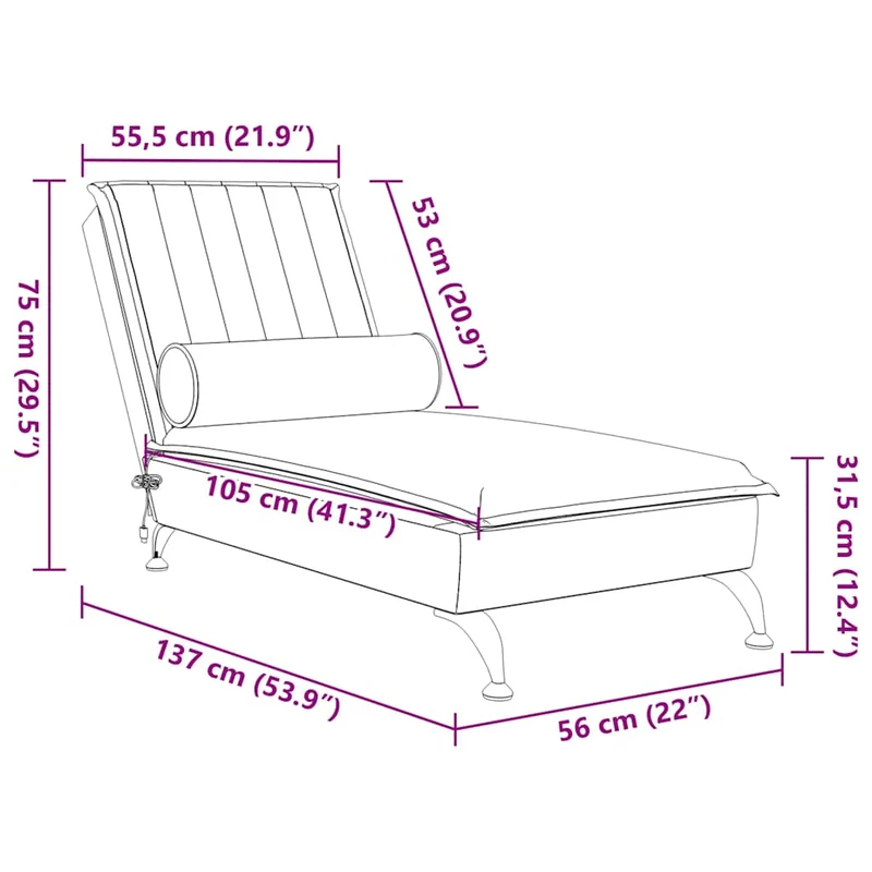 Méridienne chaise longue pour intérieur de massage avec traversin en velours gris clair DEC026147