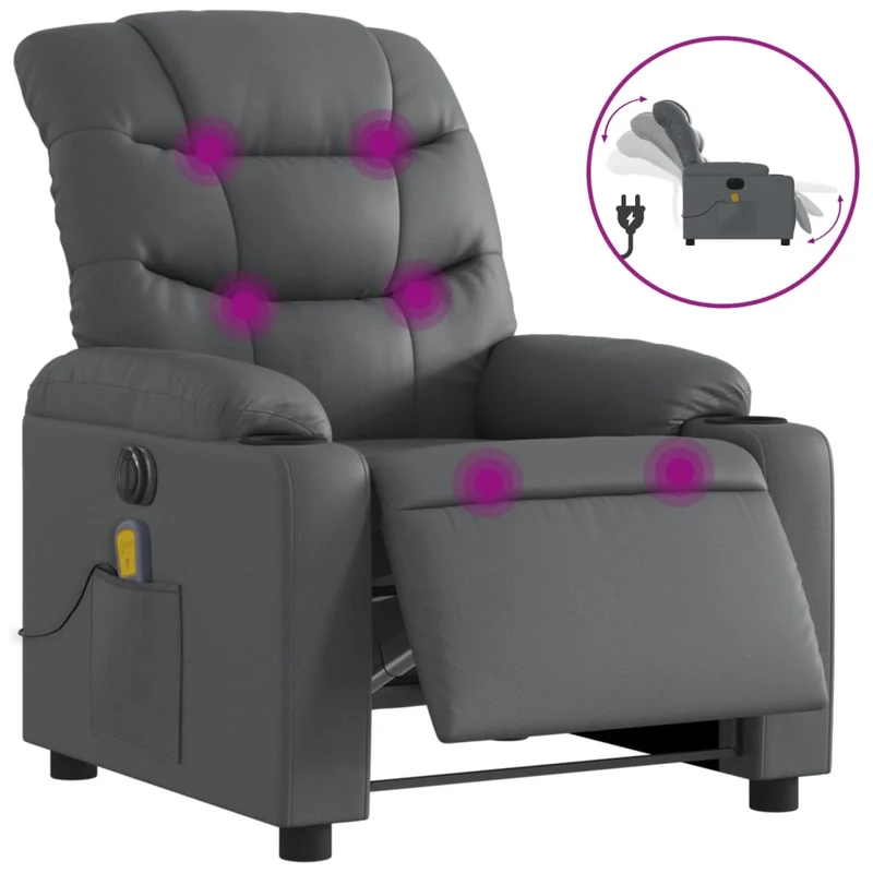Fauteuil de relaxation TV fonction massage inclinable électrique 6 points de massage en PVC gris DEC027183
