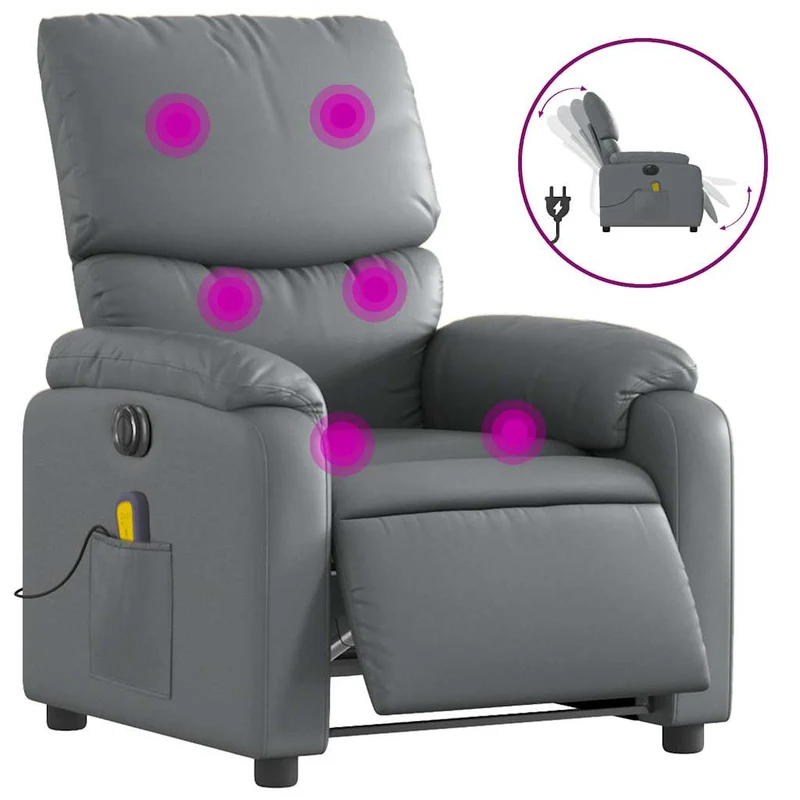 Fauteuil de relaxation TV fonction massage inclinable électrique 6 points de massage en PVC gris DEC027179