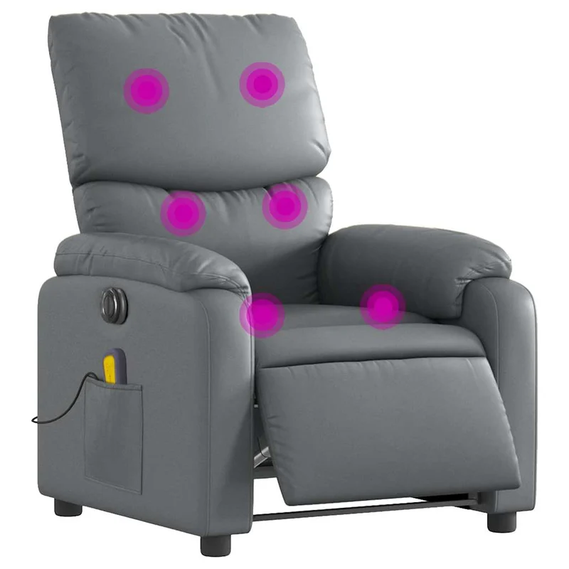 Fauteuil de relaxation TV fonction massage inclinable électrique 6 points de massage en PVC gris DEC027179