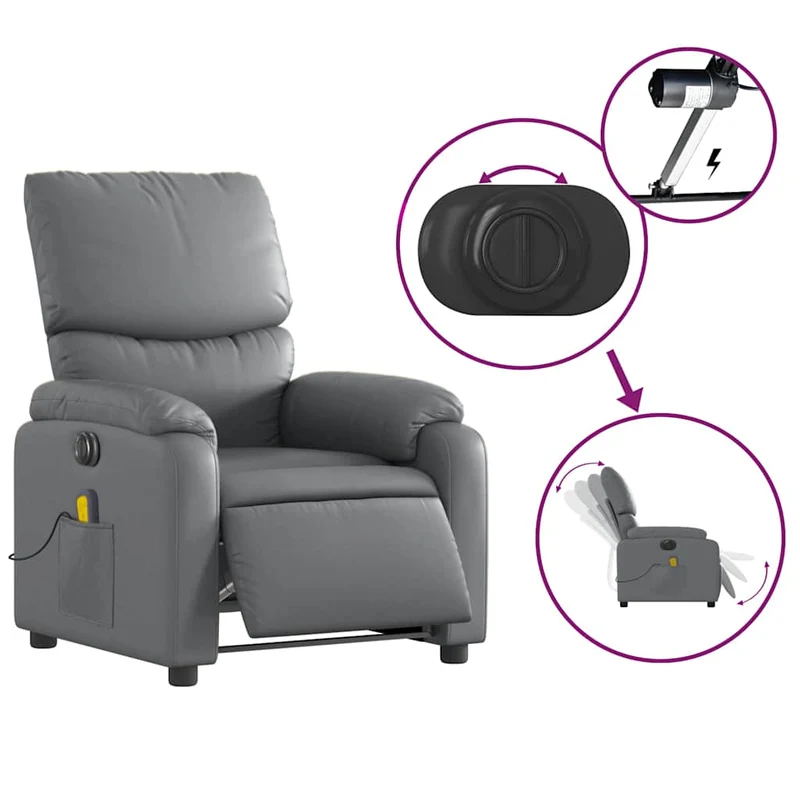 Fauteuil de relaxation TV fonction massage inclinable électrique 6 points de massage en PVC gris DEC027179