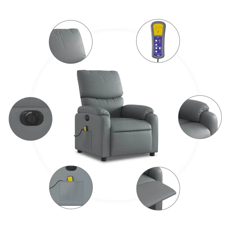 Fauteuil de relaxation TV fonction massage inclinable électrique 6 points de massage en PVC gris DEC027179