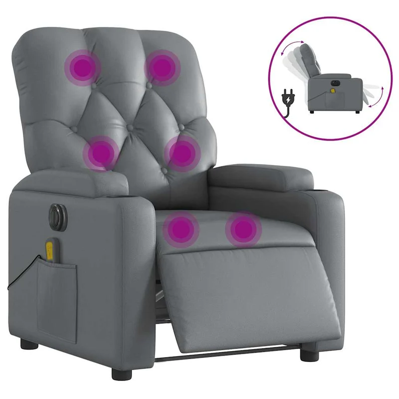 Fauteuil de relaxation TV fonction massage inclinable électrique 6 points de massage en PVC gris DEC027171
