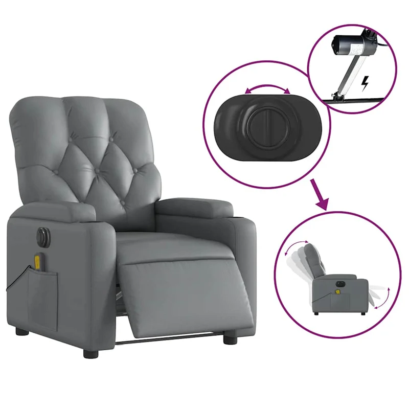 Fauteuil de relaxation TV fonction massage inclinable électrique 6 points de massage en PVC gris DEC027171