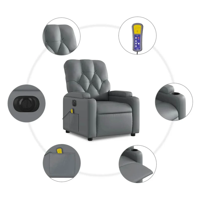 Fauteuil de relaxation TV fonction massage inclinable électrique 6 points de massage en PVC gris DEC027171