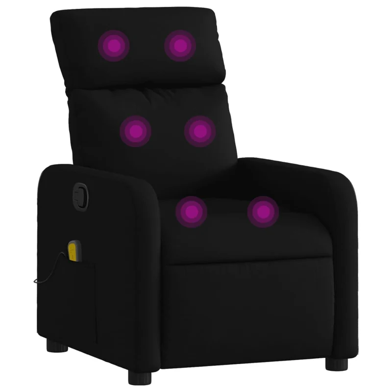 Fauteuil de relaxation TV fonction massage inclinable 6 points de massage en tissu noir DEC027071