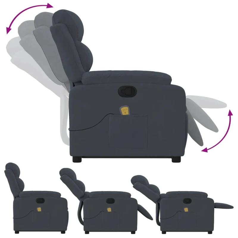 Fauteuil de relaxation TV fonction massage inclinable 6 points de massage en velours gris foncé DEC026966