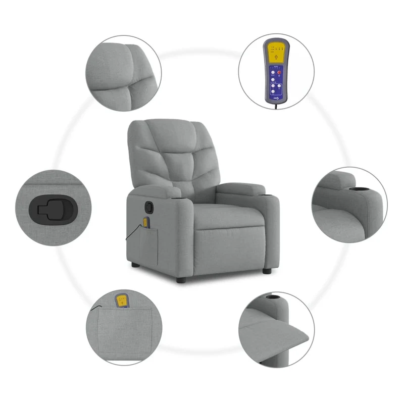 Fauteuil de relaxation TV fonction massage inclinable 6 points de massage en tissu gris clair DEC026914
