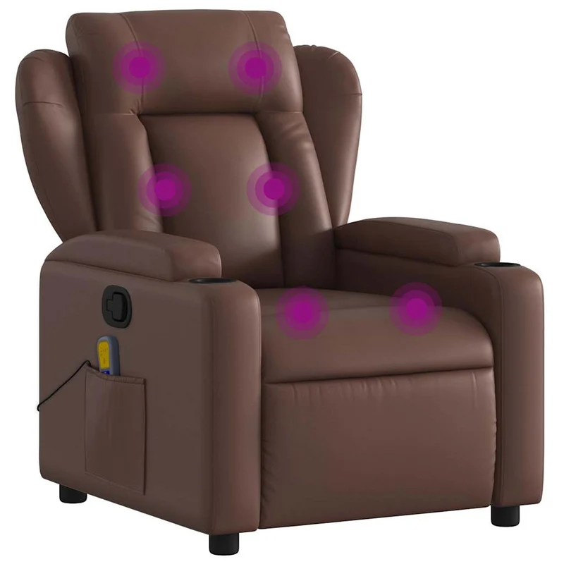 Fauteuil de relaxation TV fonction massage inclinable 6 points de massage en PVC marron DEC026996