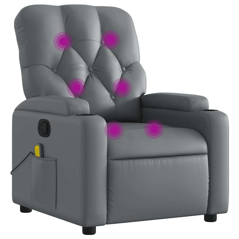 Fauteuil de relaxation TV fonction massage inclinable 6 points de massage en PVC gris DEC026974
