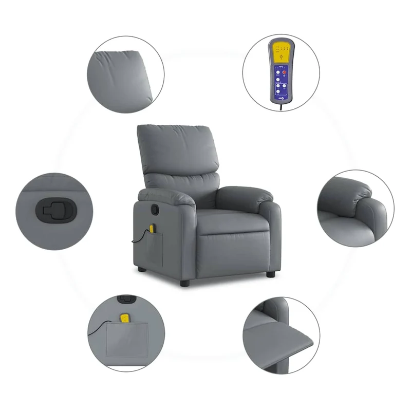 Fauteuil de relaxation TV fonction massage inclinable 6 points de massage en PVC gris DEC026970