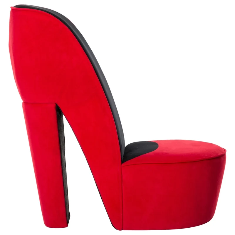 Fauteuil lounge design moderne en forme de talon haut en velours rouge DEC026791
