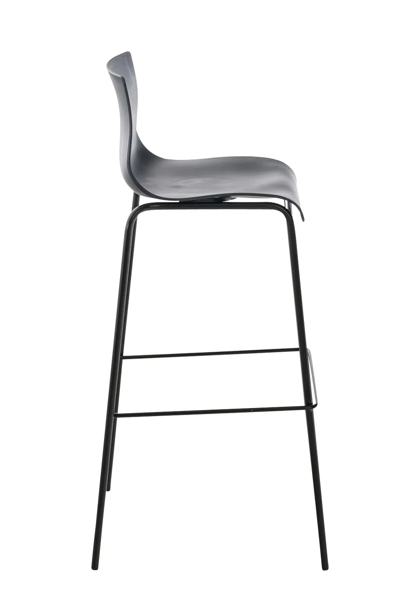 Tabouret de bar avec repose-pieds dossier incurvé en plastique gris et 4 pieds en métal noir 10_0004930
