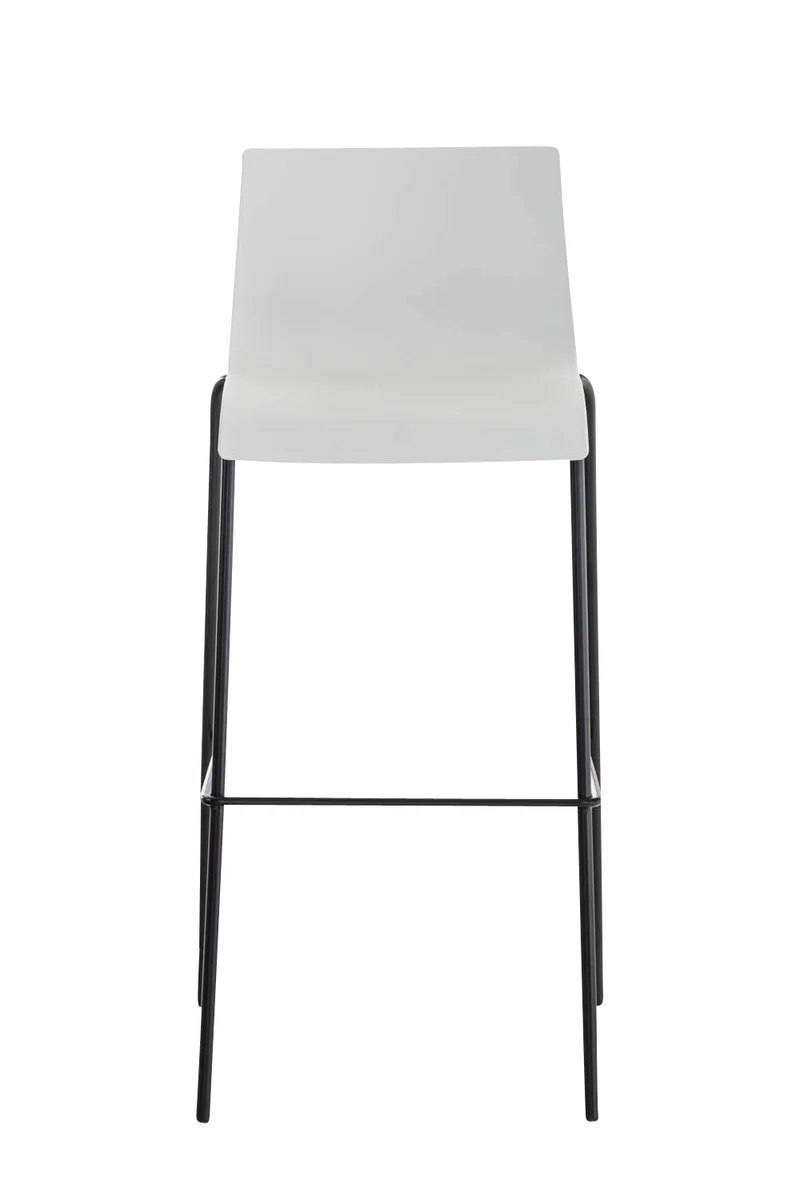 Tabouret de bar avec repose-pieds dossier incurvé en plastique blanc et 4 pieds en métal noir 10_0004928
