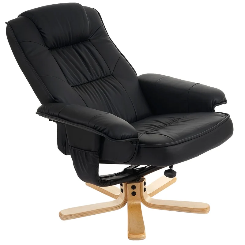 Fauteuil relax en synthétique noir pied en bois siège pivotant FAL04028