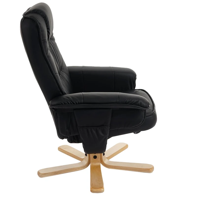 Fauteuil relax en synthétique noir pied en bois siège pivotant FAL04028