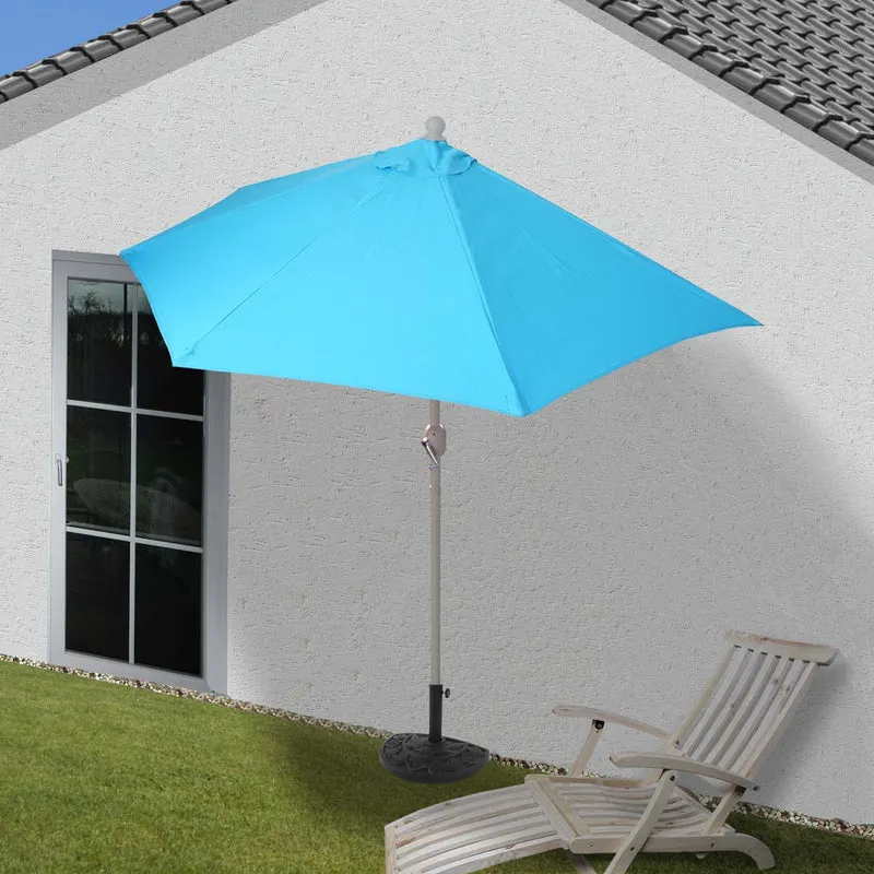 Demi parasol semi-circulaire balcon terrasse UV 50+ polyester/aluminium 3kg avec une portée de 300 cm turquoise avec support 04_0003844