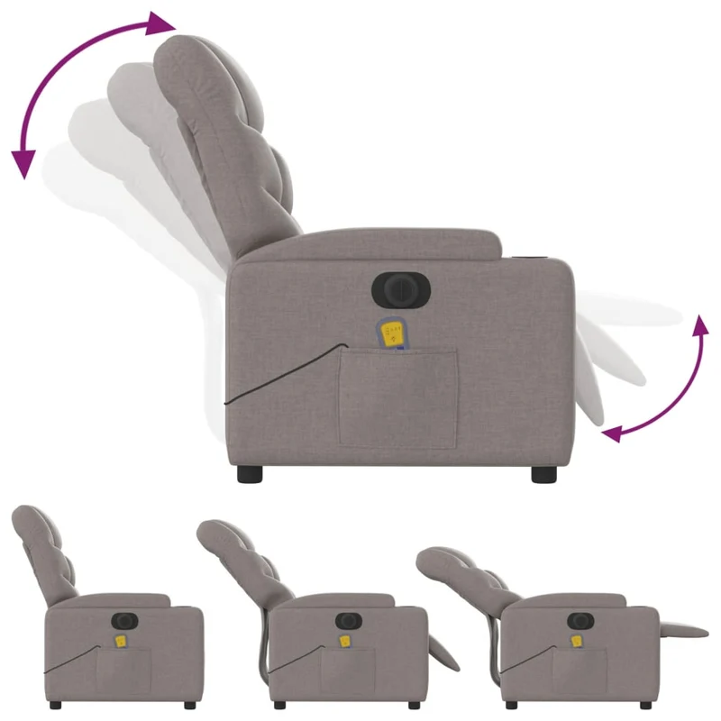 Fauteuil de relaxation TV fonction massage inclinable électrique en tissu taupe DEC027273