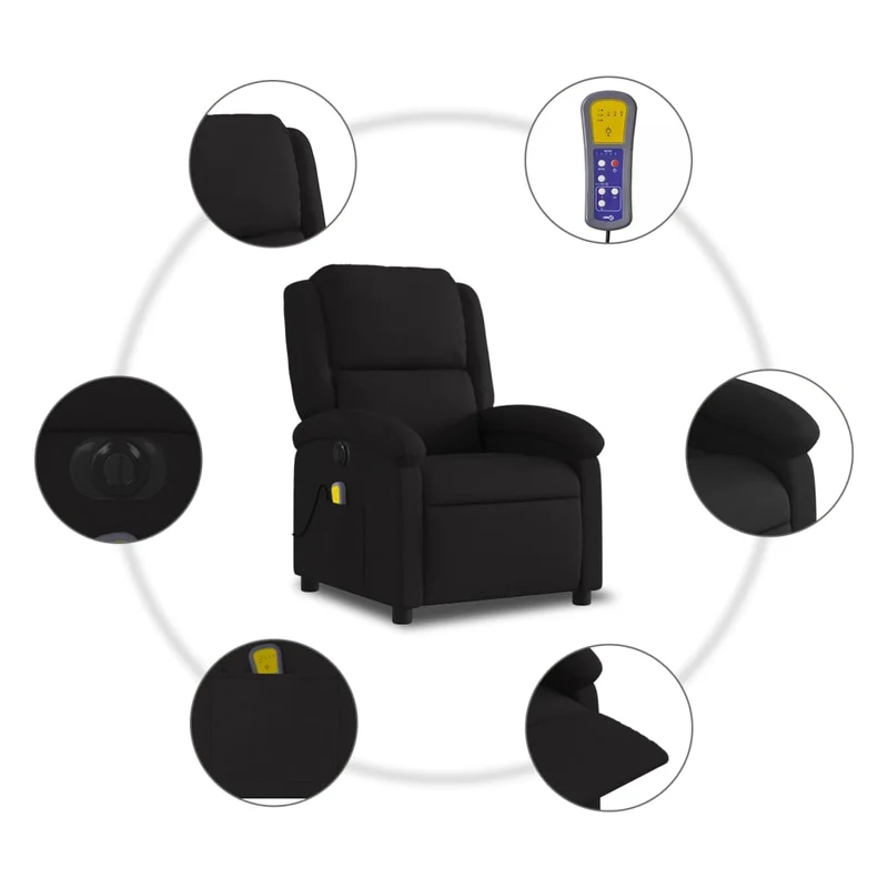 Fauteuil de relaxation TV fonction massage inclinable électrique 6 points de massage en tissu noir DEC027225