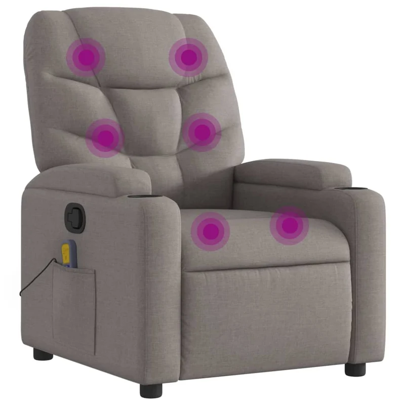 Fauteuil de relaxation TV fonction massage inclinable 6 points de massage en tissu taupe DEC027112