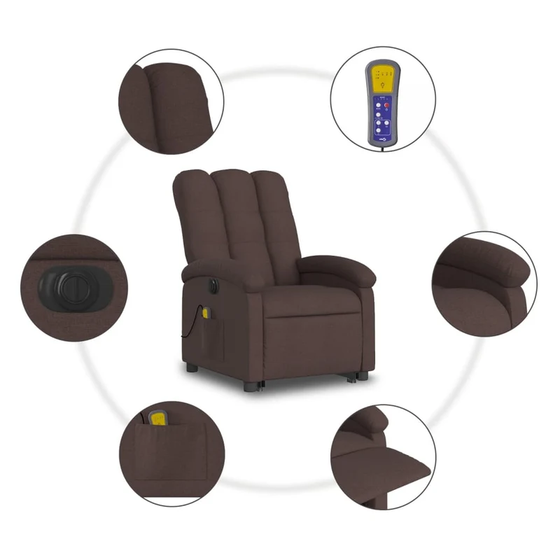 Fauteuil de relaxation TV fonction massage inclinable électrique 6 points de massage en tissu marron foncé DEC027189