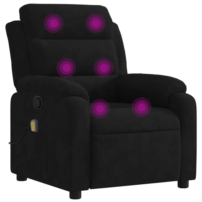 Fauteuil de relaxation TV fonction massage inclinable 6 points de massage en velours noir DEC027073