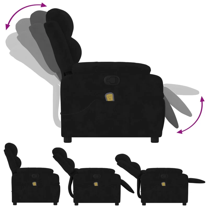 Fauteuil de relaxation TV fonction massage inclinable 6 points de massage en velours noir DEC027073