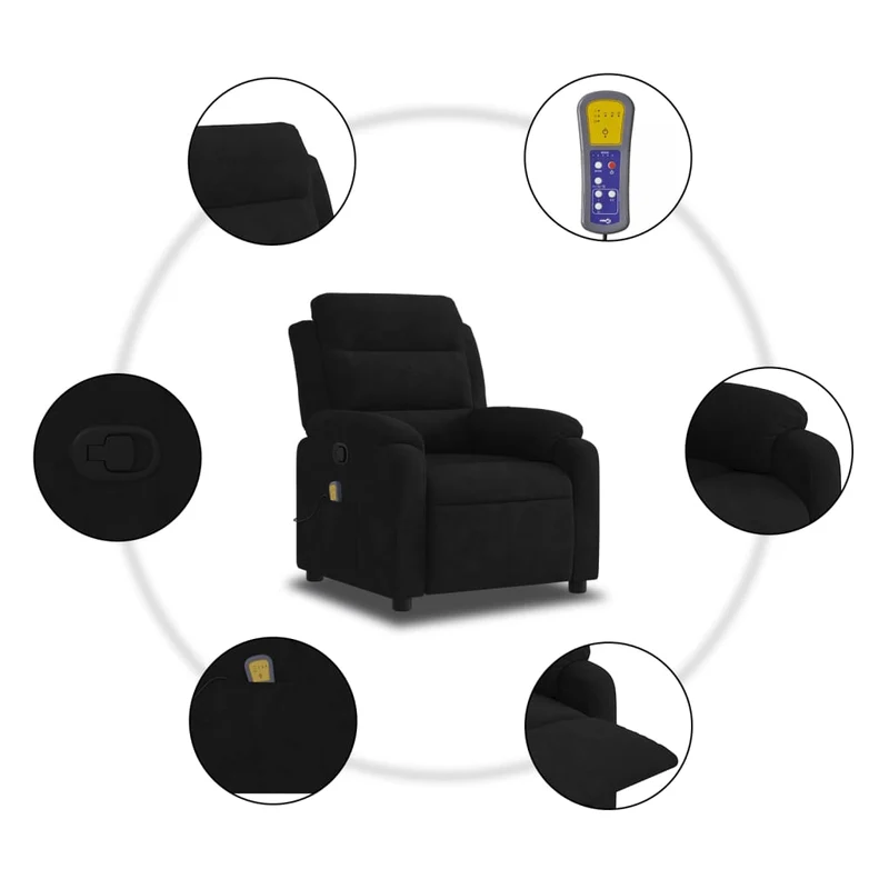 Fauteuil de relaxation TV fonction massage inclinable 6 points de massage en velours noir DEC027073