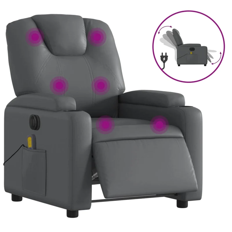 Fauteuil de relaxation TV fonction massage inclinable électrique 6 points de massage en PVC gris DEC027176