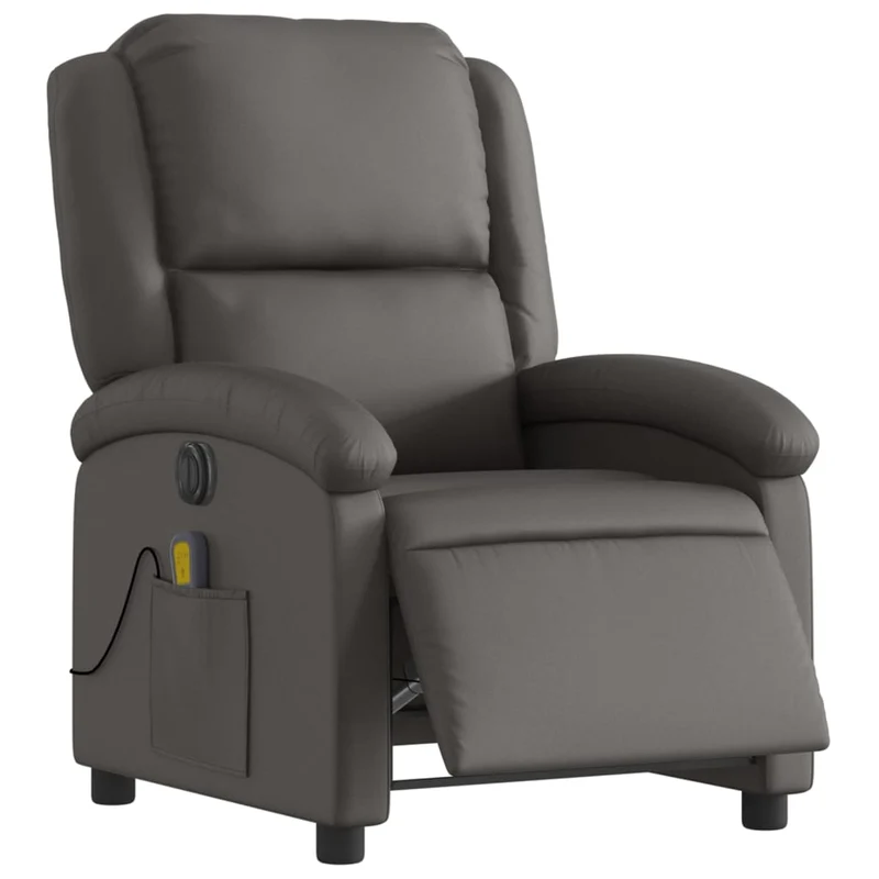 Fauteuil de relaxation TV fonction massage inclinable électrique 6 points de massage en cuir véritable gris DEC027170