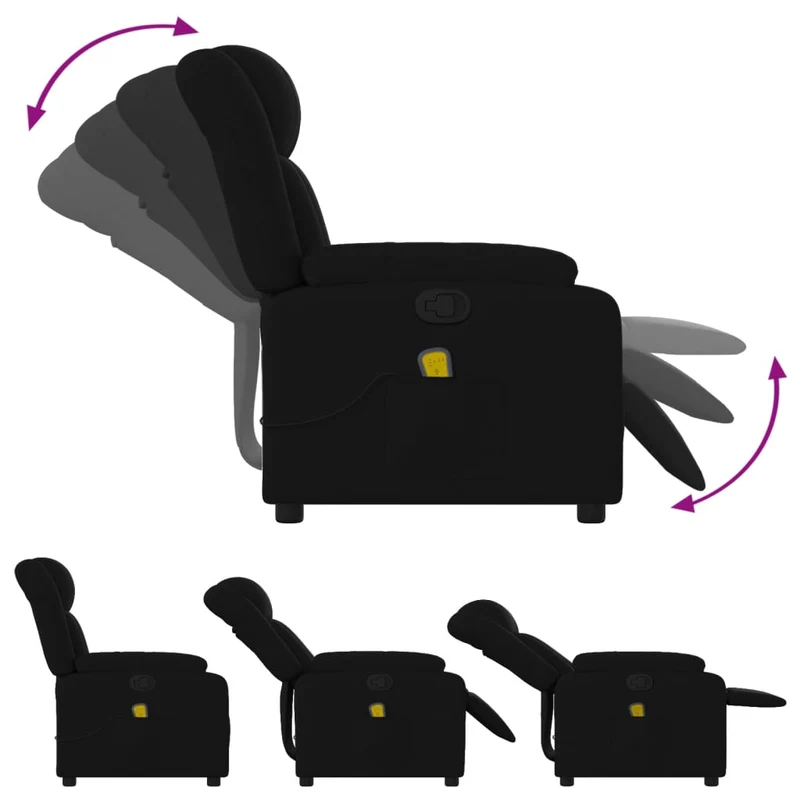 Fauteuil de relaxation TV fonction massage inclinable 6 points de massage en tissu noir DEC027057