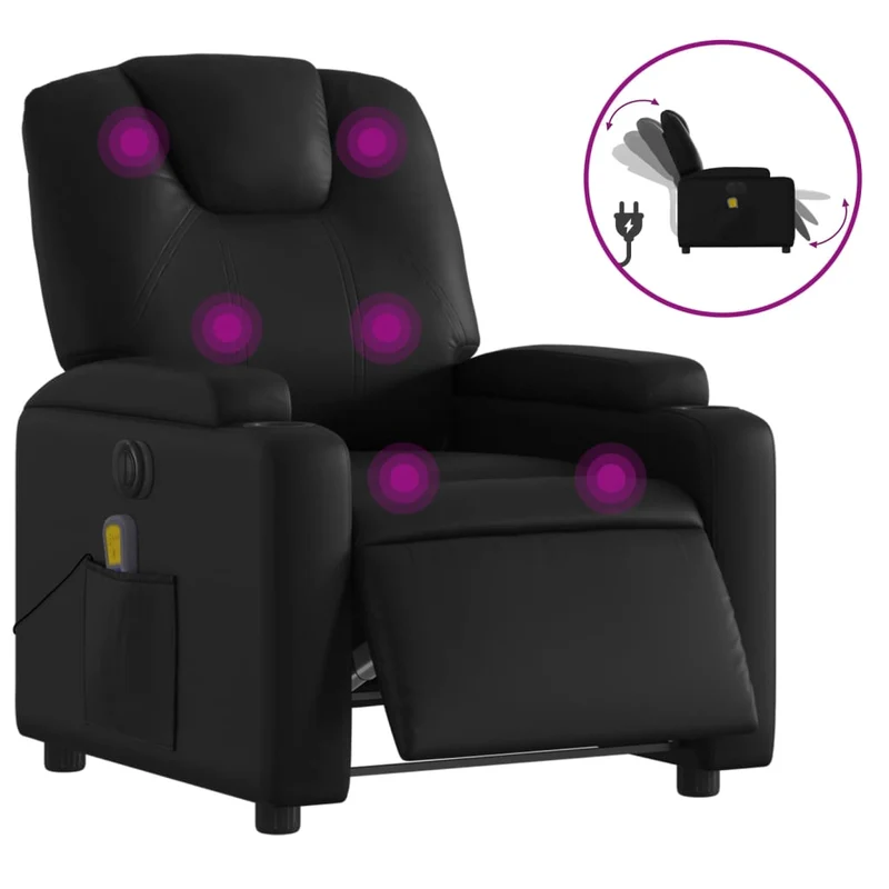 Fauteuil de relaxation TV fonction massage inclinable électrique 6 points de massage en PVC noir DEC027218