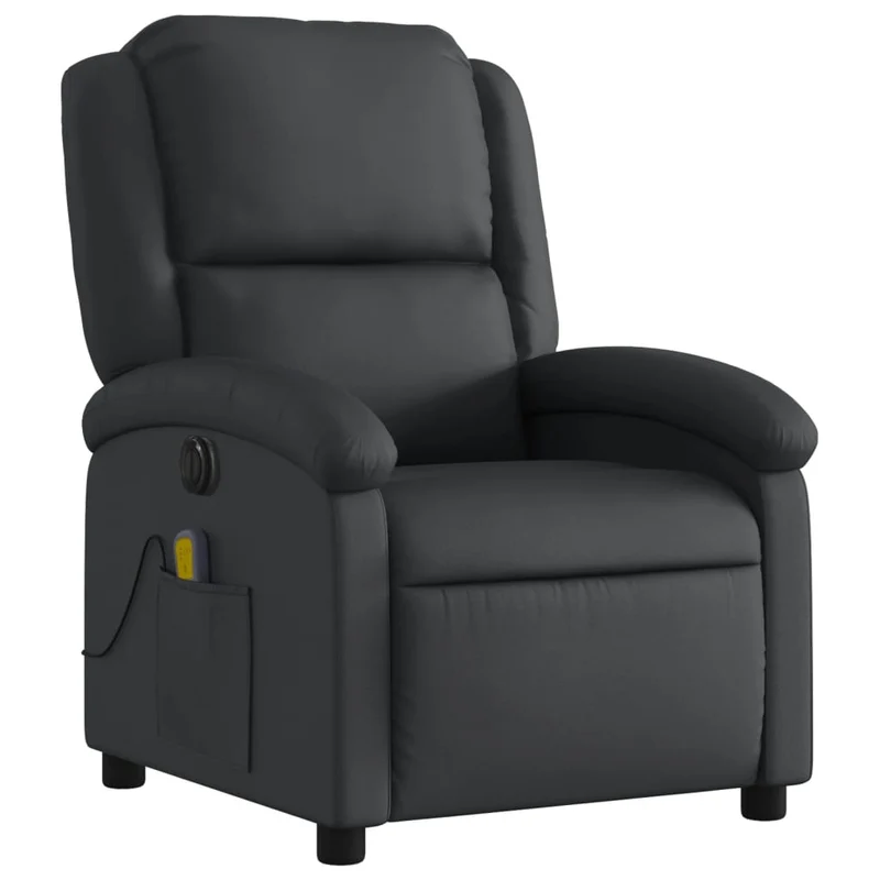 Fauteuil de relaxation TV fonction massage inclinable électrique en cuir véritable noir DEC027207