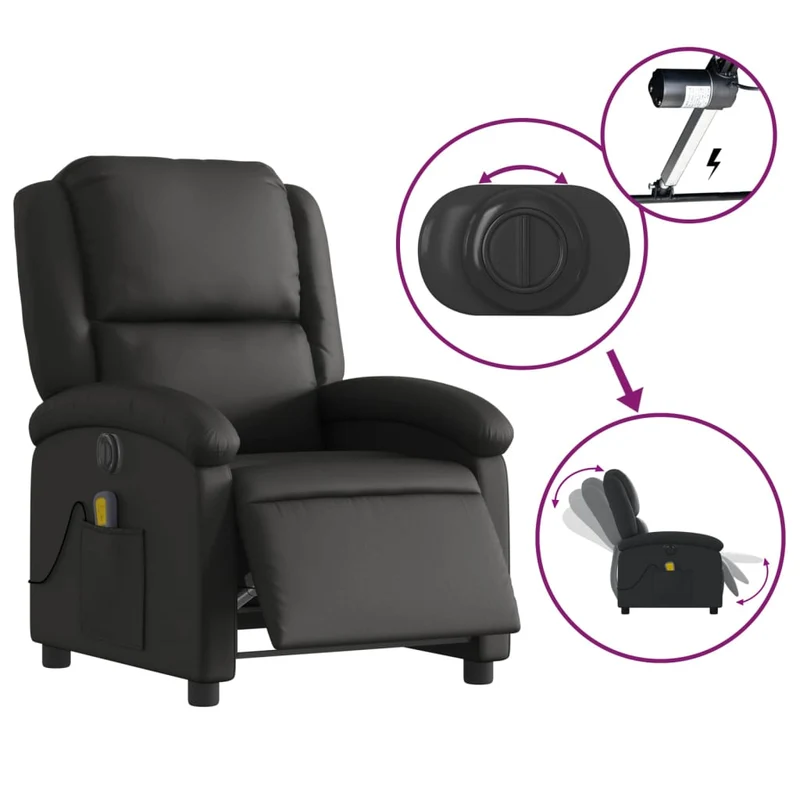Fauteuil de relaxation TV fonction massage inclinable électrique en cuir véritable noir DEC027207