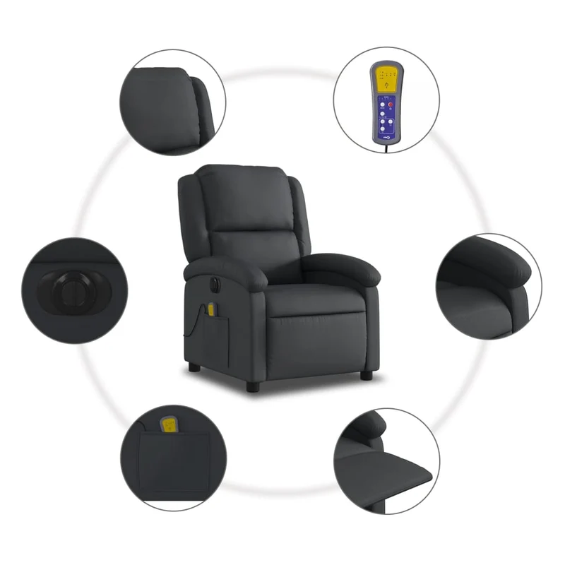 Fauteuil de relaxation TV fonction massage inclinable électrique en cuir véritable noir DEC027207
