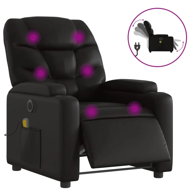 Fauteuil de relaxation TV fonction massage inclinable électrique 6 points de massage en PVC noir DEC027209