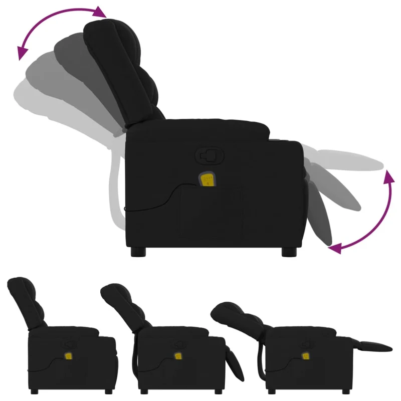 Fauteuil de relaxation TV fonction massage inclinable 6 points de massage en tissu noir DEC027058
