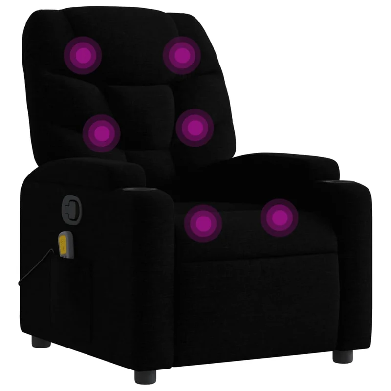 Fauteuil de relaxation TV fonction massage inclinable 6 points de massage en tissu noir DEC027045