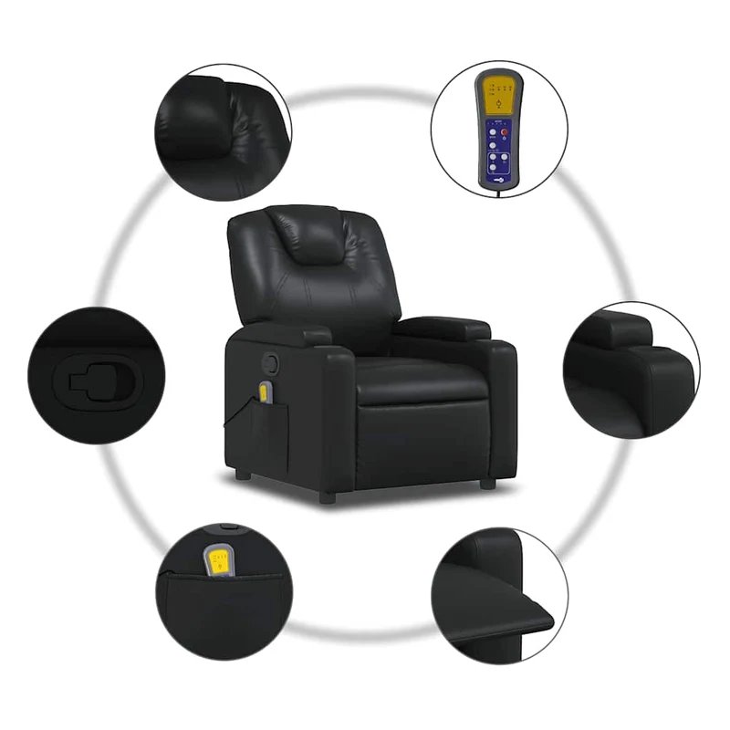 Fauteuil de relaxation TV fonction massage inclinable 6 points de massage en PVC noir DEC027041