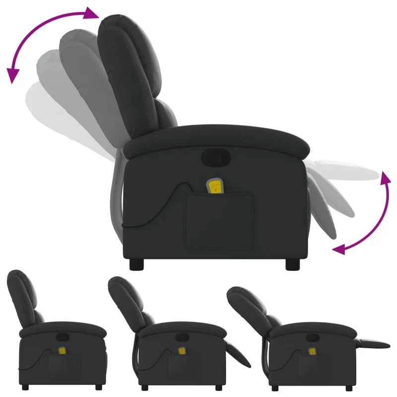 Fauteuil de relaxation TV fonction massage inclinable 6 points de massage en cuir véritable noir DEC027028